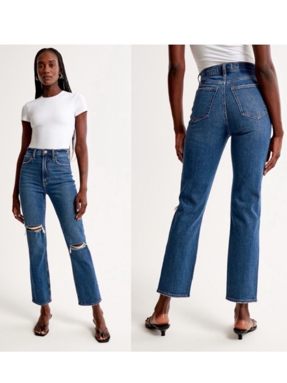 Abercrombie Fitch Ankle Straight Jean 26P Short Petite High Rise Blue Distressed